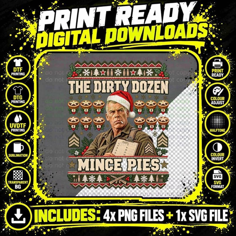 Major Reisman Mince Pies Christmas Ugly Sweater 60s War Movie Retro T-Shirt Png SVG Digital Bundle