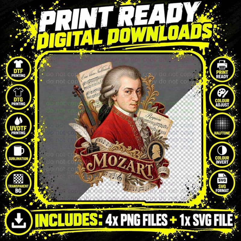 Tom Hulce Amadeus Ugly Sweater Christmas Mozart Too Many Png SVG Digital Bundle