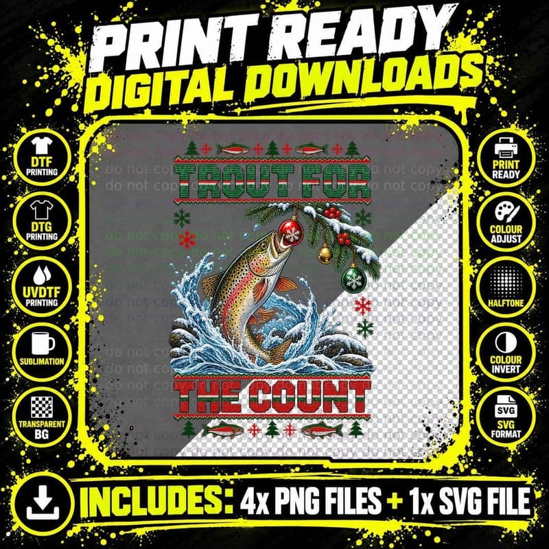 Trout Fishing Christmas Angler Fisherman Funny Ugly Png SVG Digital Bundle