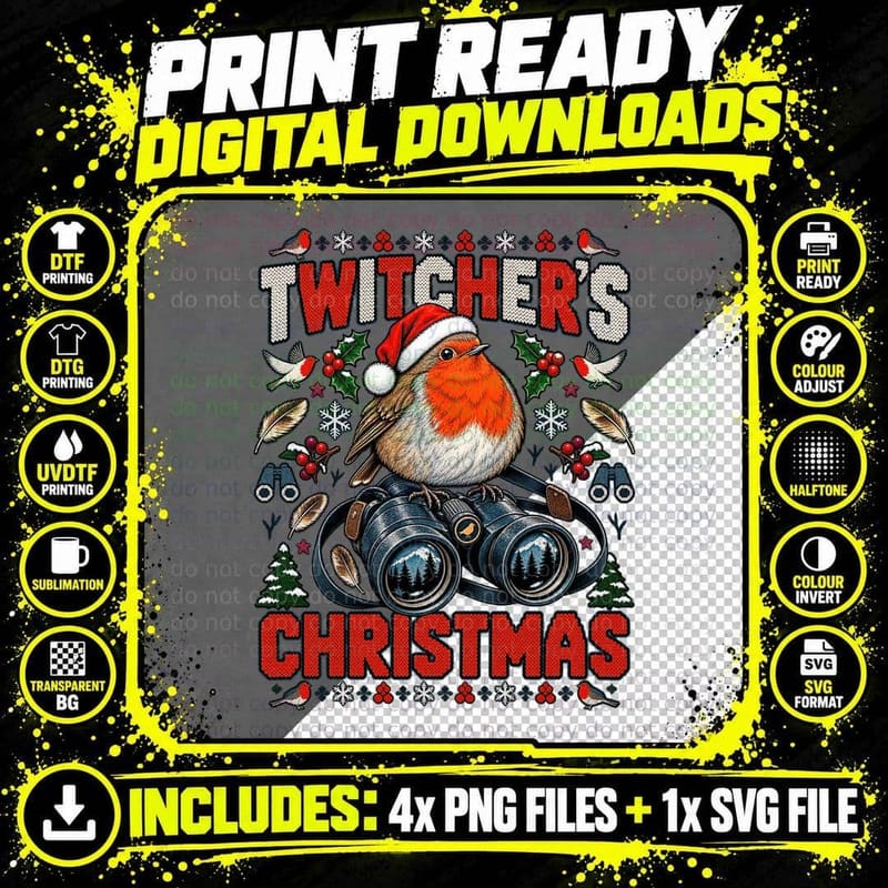 Twitchers Christmas Robin Birdwatching Birder Ugly Png SVG Digital Bundle