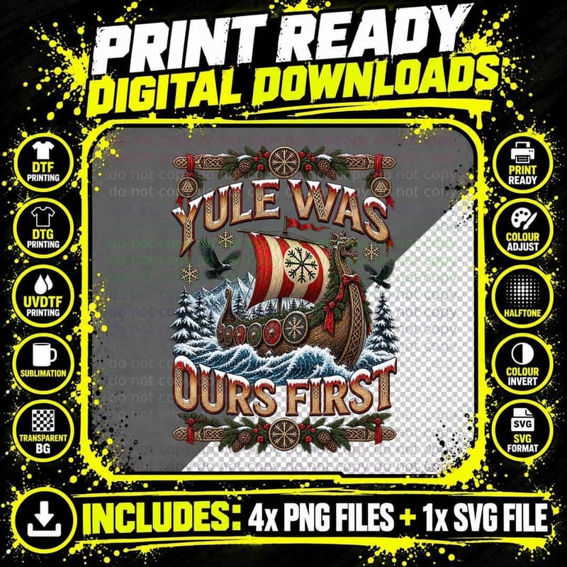 Viking Yule Ugly Sweater Norse Longship Christmas Pagan Png SVG Digital Bundle