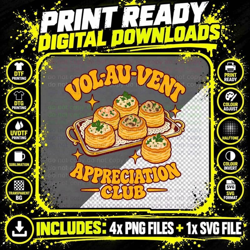 Vol-au-Vent Appreciation Club Retro Christmas Party Buffet 70s Food T-Shirt Png SVG Digital Bundle