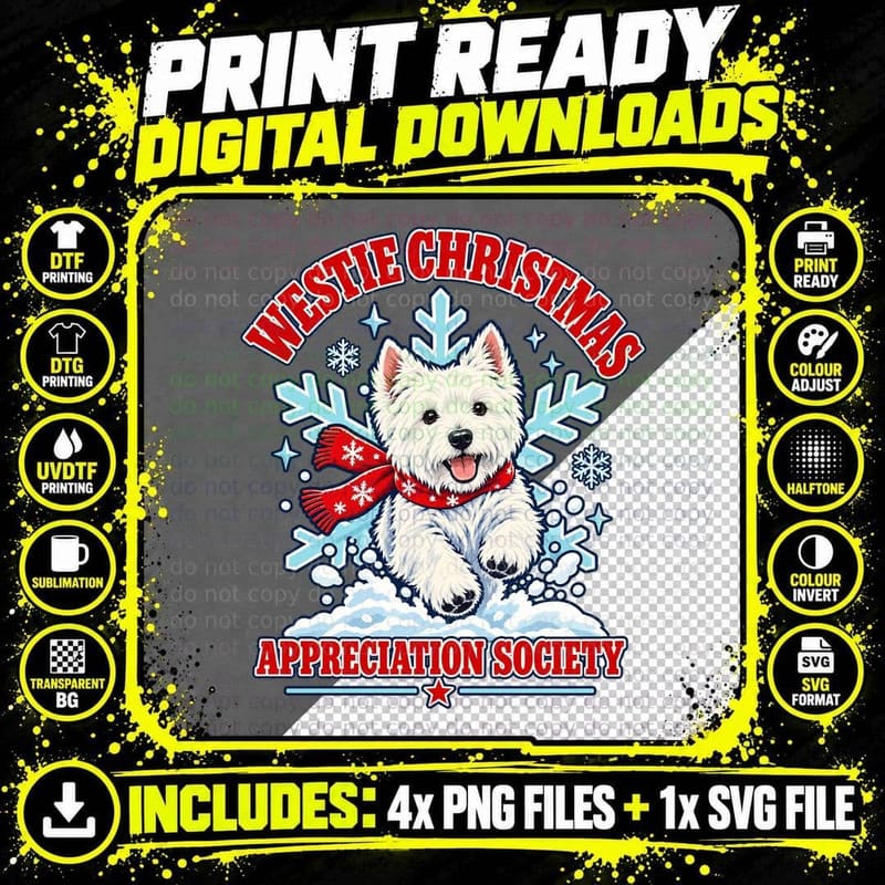 Westie Christmas Appreciation Society West Highland Terrier Dog Retro T-Shirt Png SVG Digital Bundle