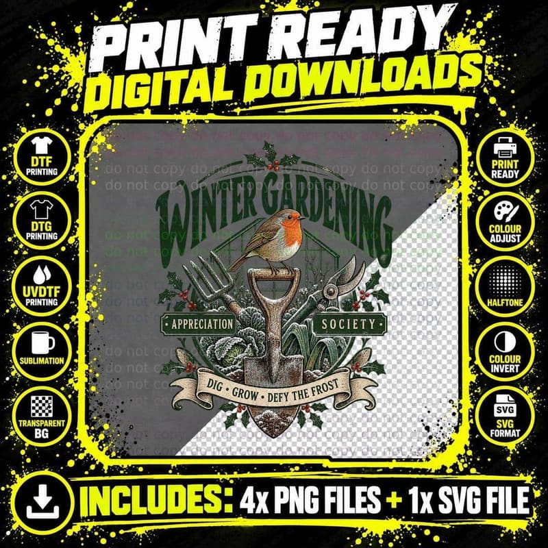 Winter Gardening Appreciation Society Dig Grow Defy The Frost Christmas T-Shirt Png SVG Digital Bundle