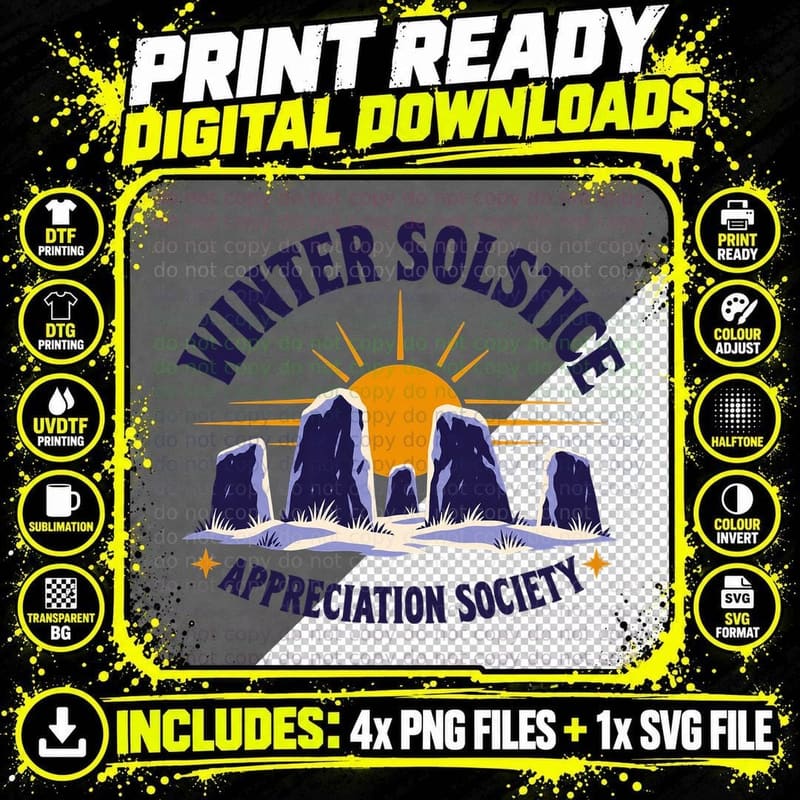 Winter Solstice Appreciation Society Pagan Stone Circle Yule Vintage T-Shirt Png SVG Digital Bundle