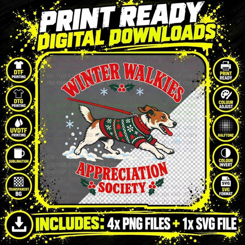 Winter Walkies Appreciation Society Jack Russell Dog Christmas Jumper T-Shirt Png SVG Digital Bundle