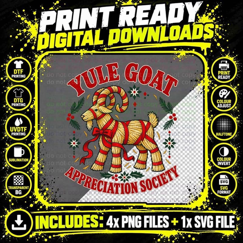 Yule Goat Appreciation Society Straw Julbock Nordic Christmas Folk T-Shirt Png SVG Digital Bundle