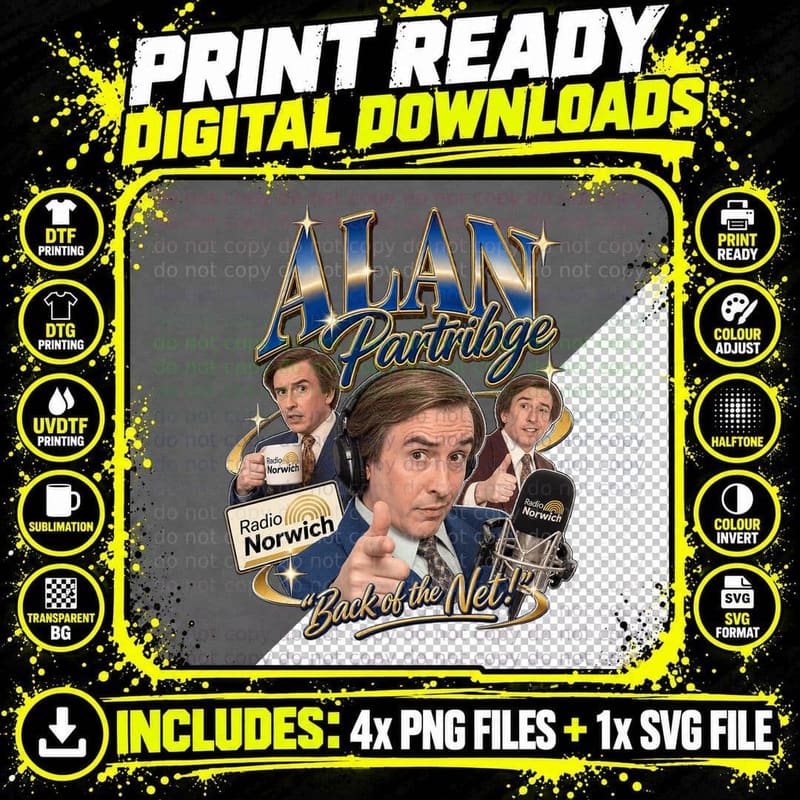 Alan Partridge Back Of The Net Radio Norwich DJ British Comedy Character T-Shirt Png SVG Digital Bundle