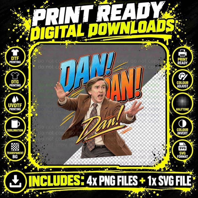 Alan Partridge Dan Dan Dan Radio DJ British Comedy Character Vintage T-Shirt Png SVG Digital Bundle