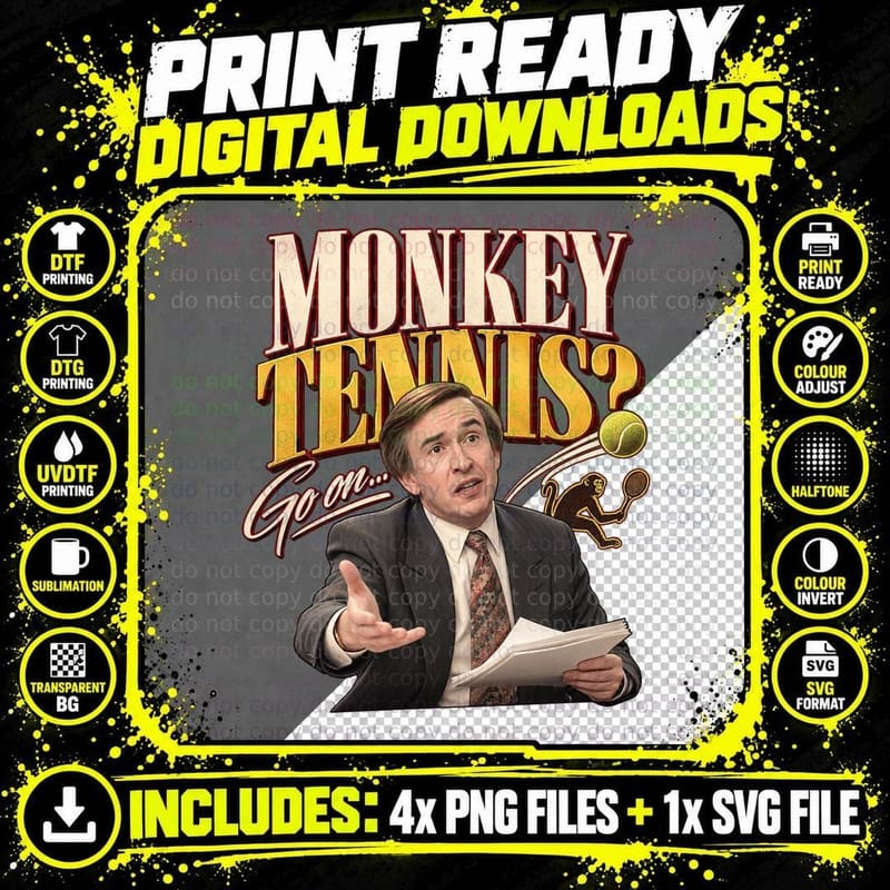 Alan Partridge Monkey Tennis Retro British Comedy Png SVG Digital Bundle