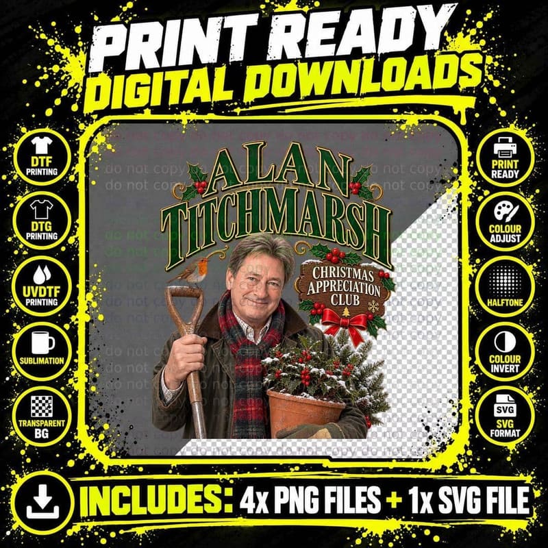 Alan Christmas Appreciation Club Gardening Spade Poinsettia TV Presenter T-Shirt Png SVG Digital Bundle