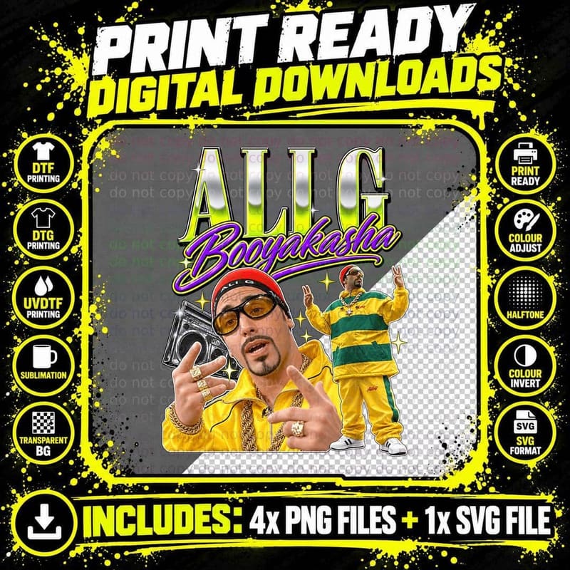 Ali G Booyakasha Yellow Tracksuit Hip Hop British Comedy Character 2000s T-Shirt Png SVG Digital Bundle