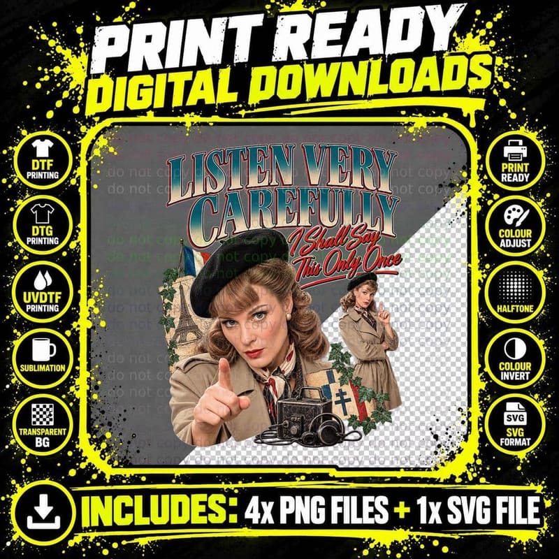 Allo Allo Michelle Vintage Listen Carefully British Png SVG Digital Bundle