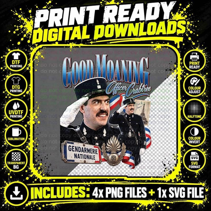 Allo Allo Officer Crabtree Vintage Good Moaning British Png SVG Digital Bundle
