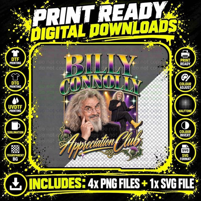 Billy Appreciation Club Big Yin Scottish Comedian Thistle Retro Vintage T-Shirt Png SVG Digital Bundle