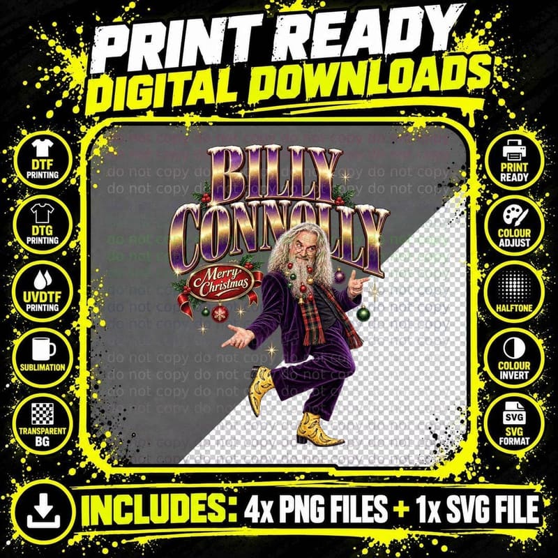 Billy Connolly Merry Christmas Vintage Scottish Comedy Png SVG Digital Bundle