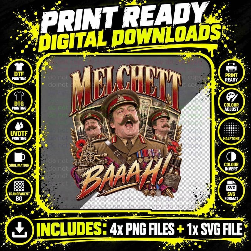 Blackadder Goes Forth General Melchett Vintage British Png SVG Digital Bundle