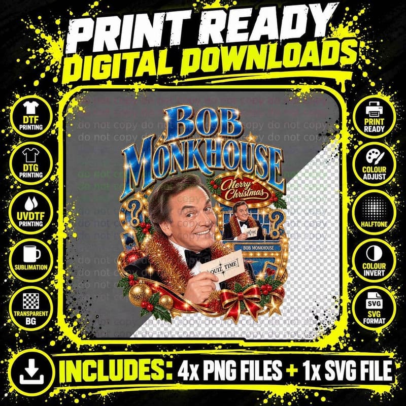 Bob Merry Christmas Quiz Show Host Comedian Tinsel British TV Retro T-Shirt Png SVG Digital Bundle