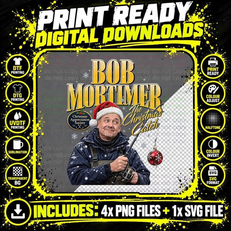 Bob Mortimer Christmas Fishing Vintage British Comedy Png SVG Digital Bundle