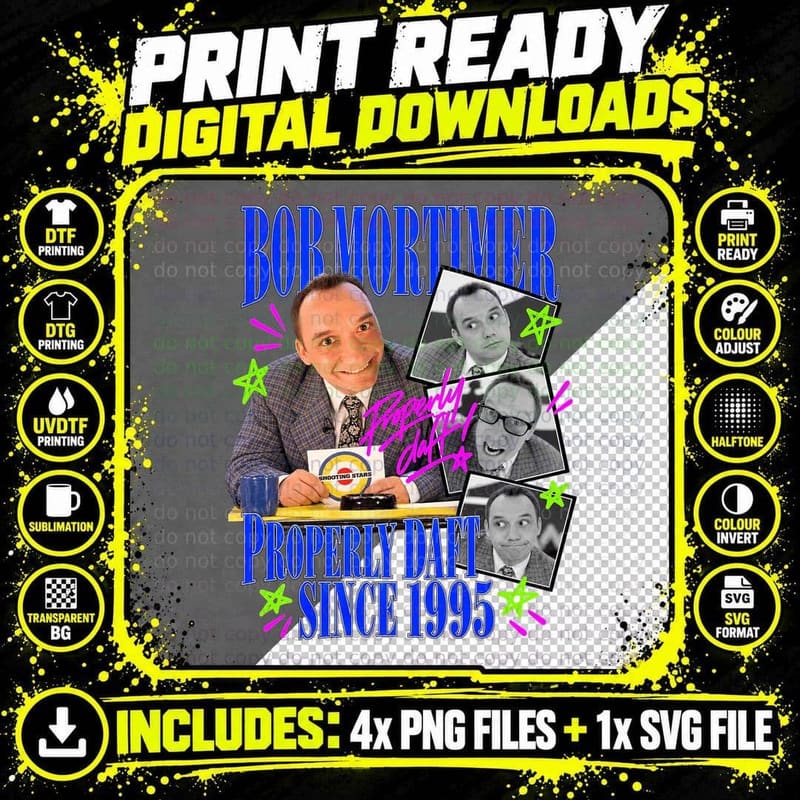 Bob Mortimer Shooting Stars Retro 90s Magazine Collage Png SVG Digital Bundle