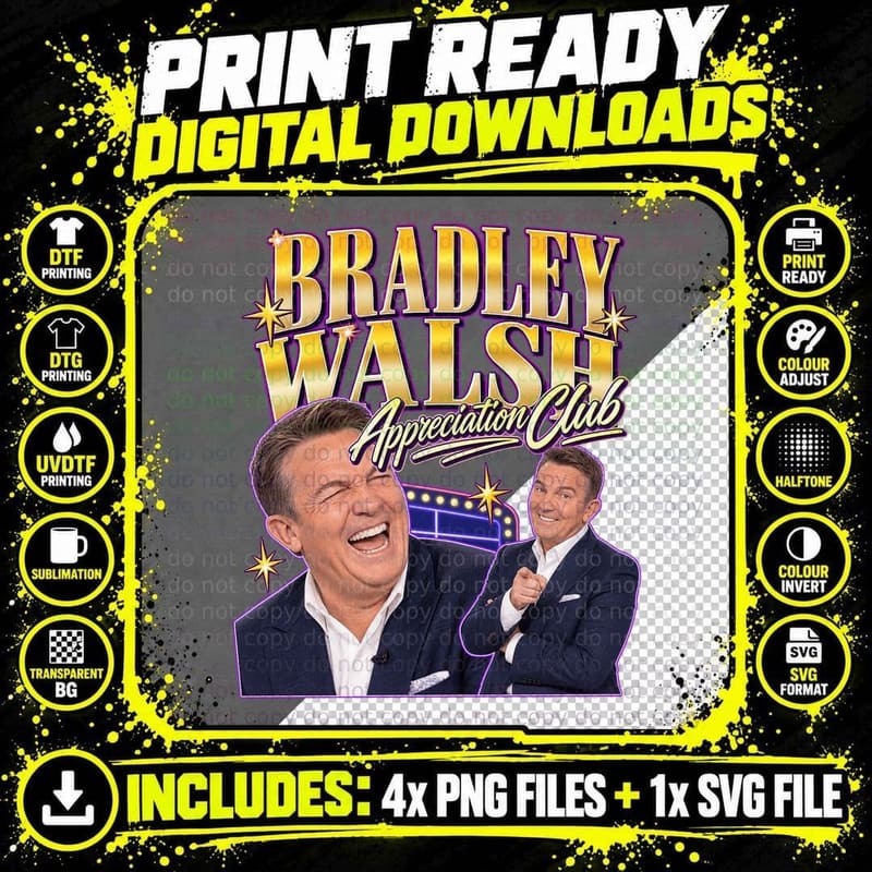 Bradley Appreciation Club Quiz Show Host Laughing Comedian British Retro T-Shirt Png SVG Digital Bundle
