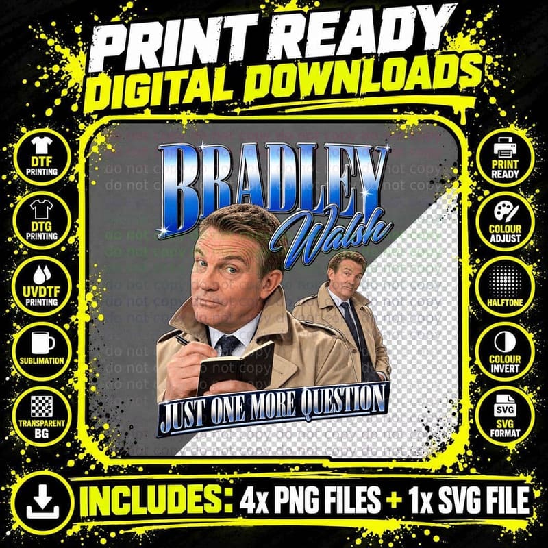 Bradley Walsh Law and Order UK Retro VHS Detective Png SVG Digital Bundle