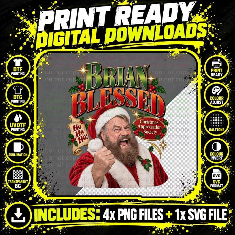 Brian Blessed Christmas Retro Celebrity Father Christmas Png SVG Digital Bundle