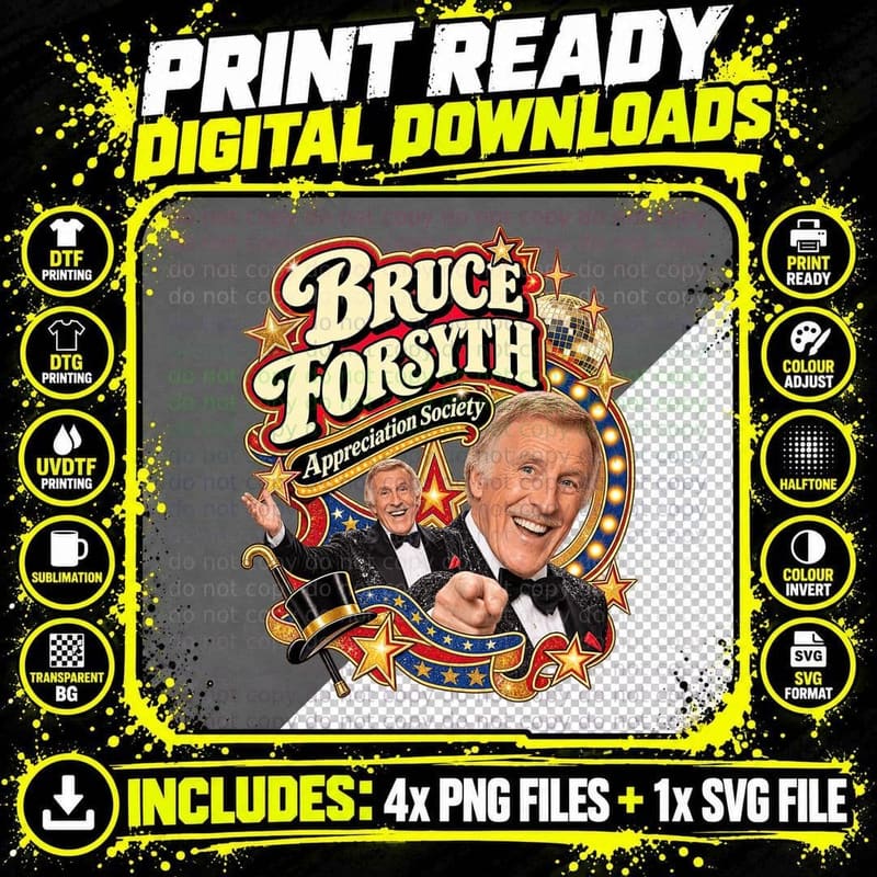 Bruce Appreciation Society Variety Show Host Top Hat Bow Tie British TV T-Shirt Png SVG Digital Bundle