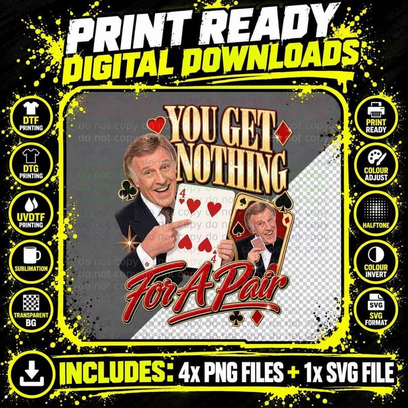 Bruce You Get Nothing For A Pair Playing Cards Game Show Host 80s Retro T-Shirt Png SVG Digital Bundle
