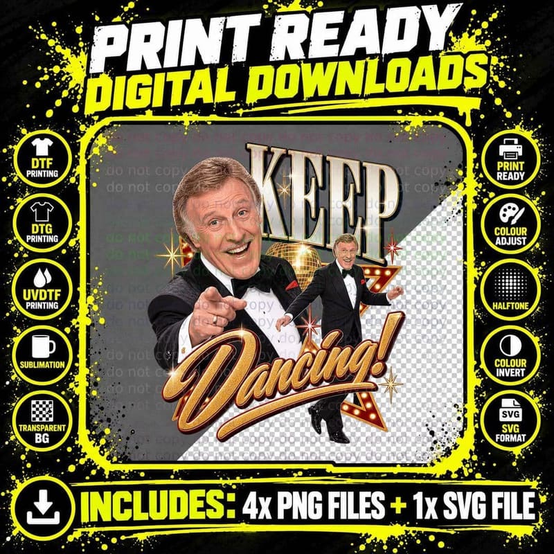 Bruce Keep Dancing Ballroom Glitter Ball Dance Show Host British Retro T-Shirt Png SVG Digital Bundle