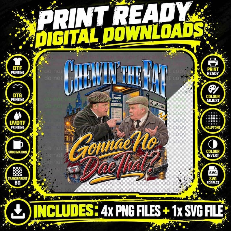 Gonnae No Dae That Glasgow Old Pals Flat Caps Scottish Sketch Show Retro T-Shirt Png SVG Digital Bundle