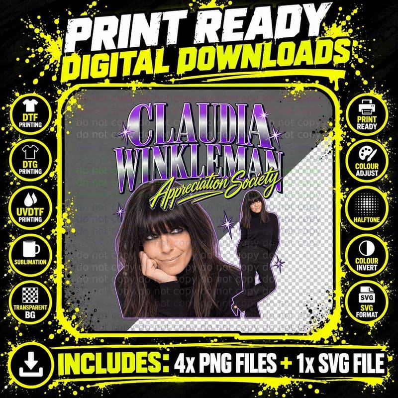 Claudia Appreciation Society Fringe Black Polo Neck TV Presenter Retro T-Shirt Png SVG Digital Bundle