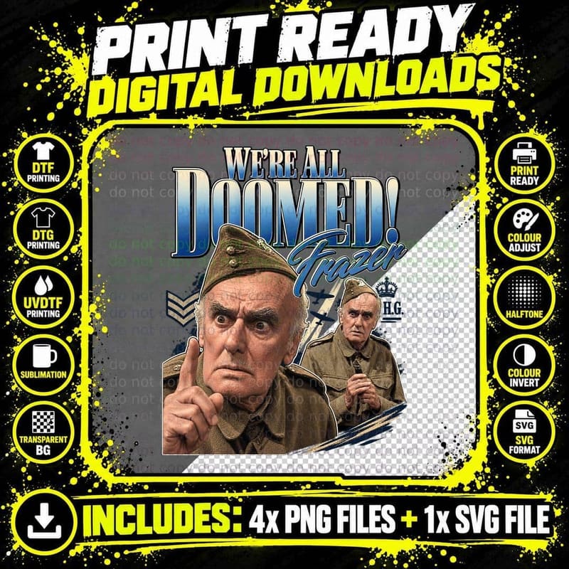Dad's Army Private Frazer Vintage We're All Doomed Png SVG Digital Bundle
