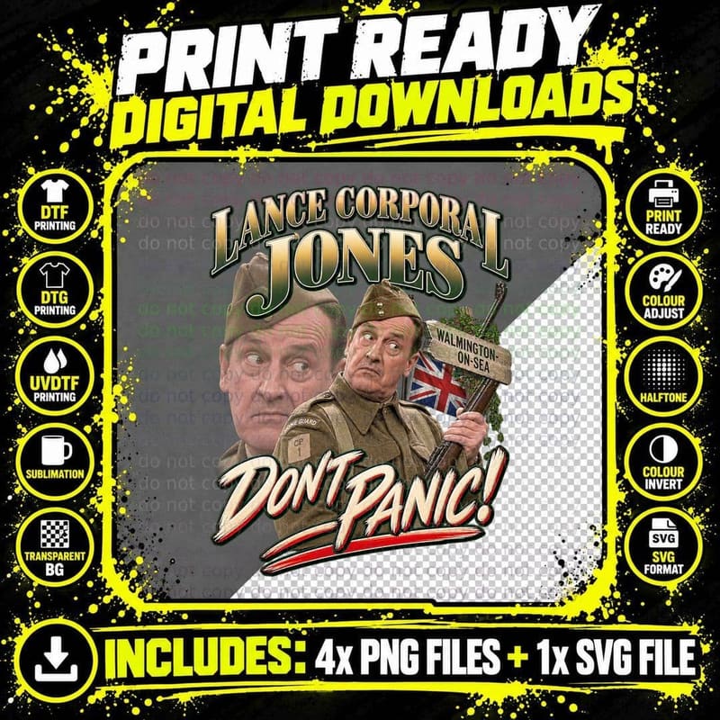 Lance Corporal Jones Don't Panic Walmington On Sea Wartime Sitcom T-Shirt Png SVG Digital Bundle