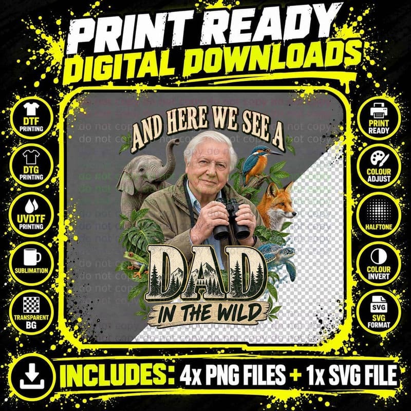 David Attenborough Retro Wildlife Dad Comedy Nature Png SVG Digital Bundle