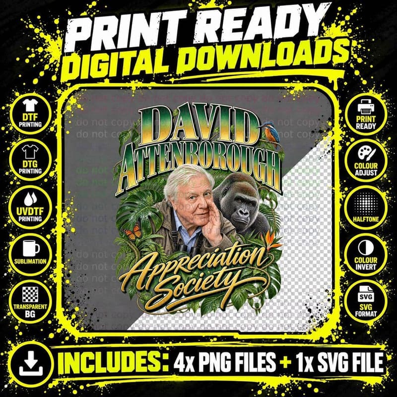 David Attenborough Wildlife Society Nature Documentary Png SVG Digital Bundle