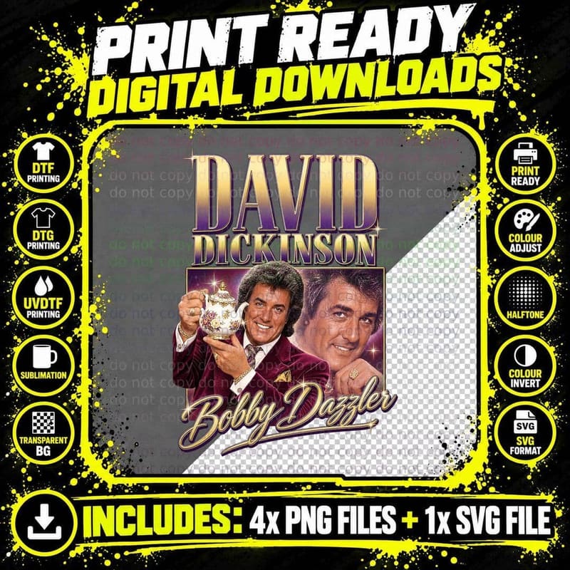 David Bobby Dazzler Antiques Expert Teapot 70s Style TV Presenter T-Shirt Png SVG Digital Bundle