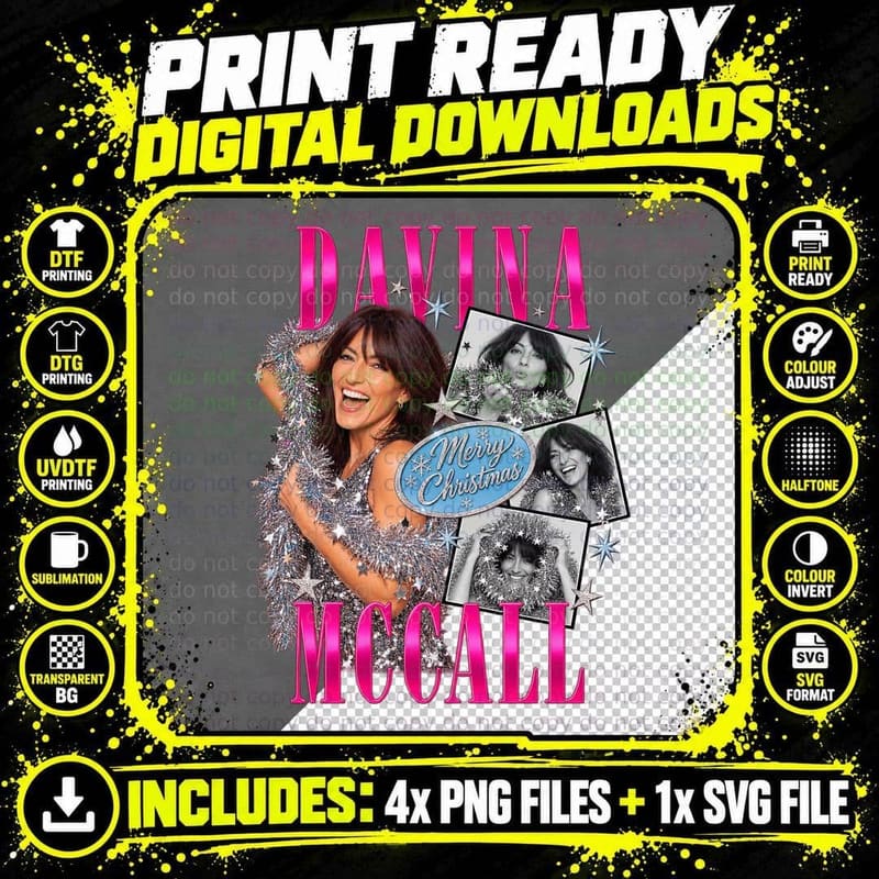 Davina McCall Merry Christmas Retro Celebrity Collage Png SVG Digital Bundle