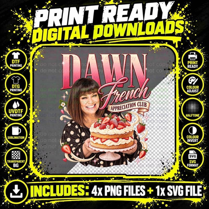 Dawn Appreciation Club Comedian Strawberry Cake Polka Dot British Comedy T-Shirt Png SVG Digital Bundle