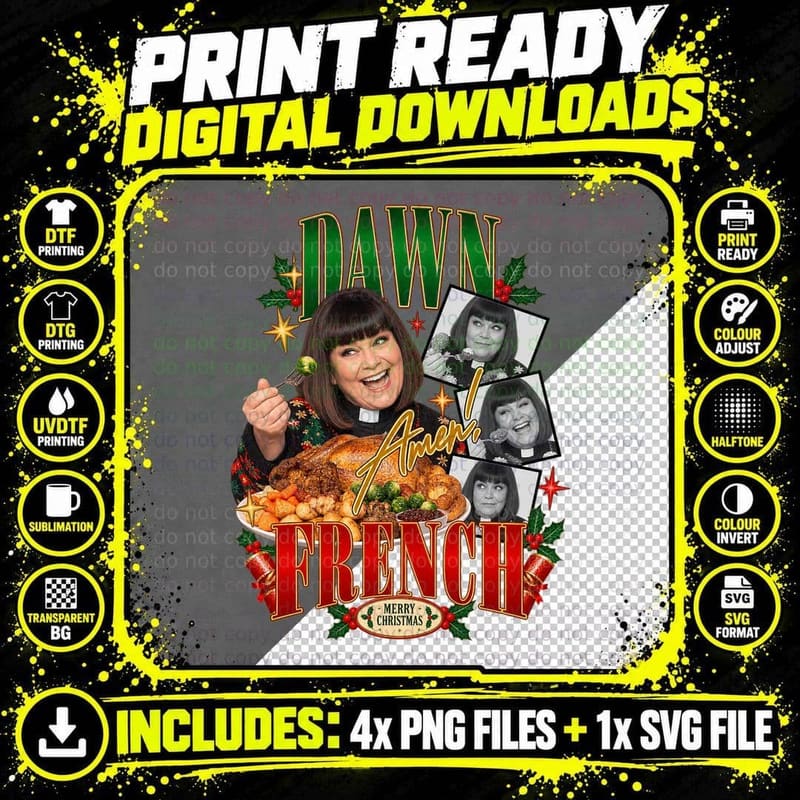 Dawn French Christmas Dinner Retro Celebrity Collage Png SVG Digital Bundle