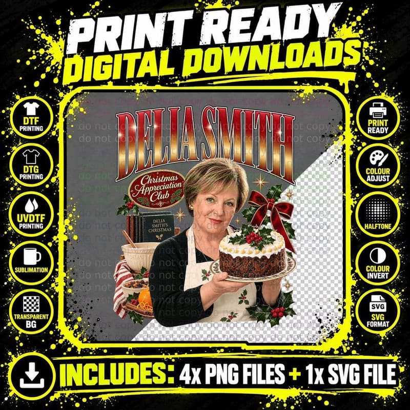Delia Christmas Cake Appreciation Club Cookery Queen Holly Baking T-Shirt Png SVG Digital Bundle
