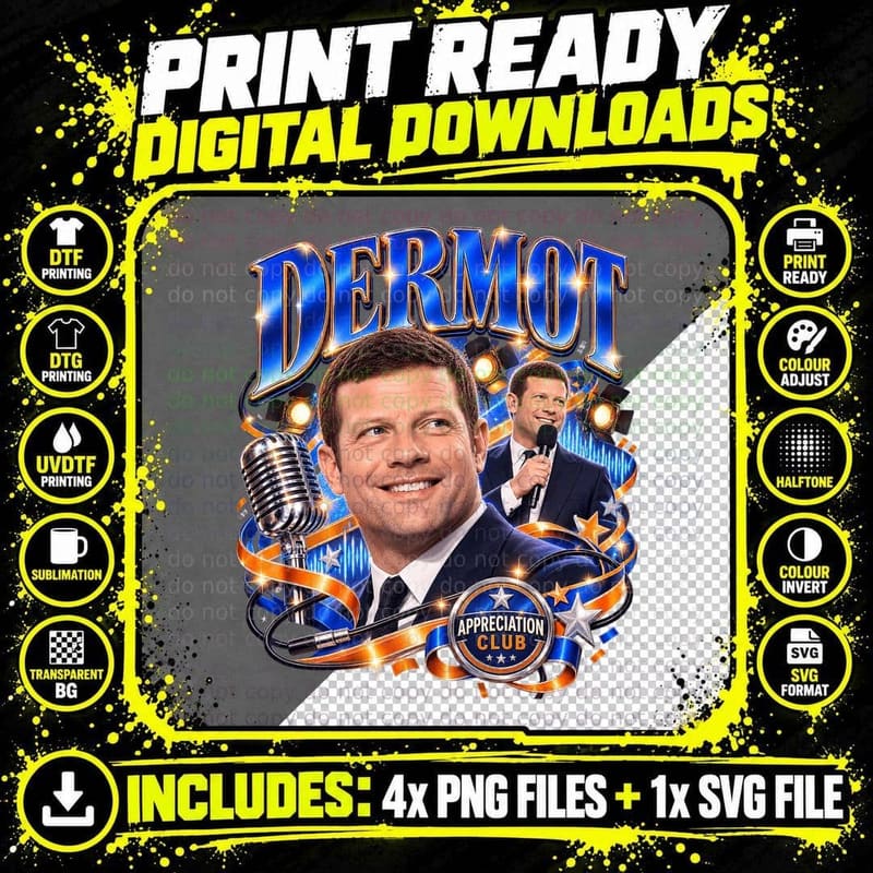 Dermot Appreciation Club TV Presenter Microphone Breakfast Show Host T-Shirt Png SVG Digital Bundle