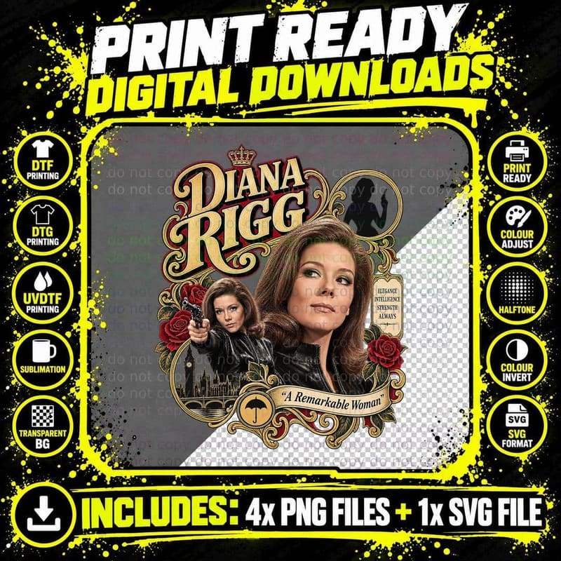 Diana A Remarkable Woman Emma Peel 60s British Spy Drama Appreciation T-Shirt Png SVG Digital Bundle