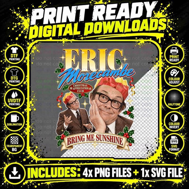 Eric Morecambe Christmas Retro British Comedy Sunshine Png SVG Digital Bundle