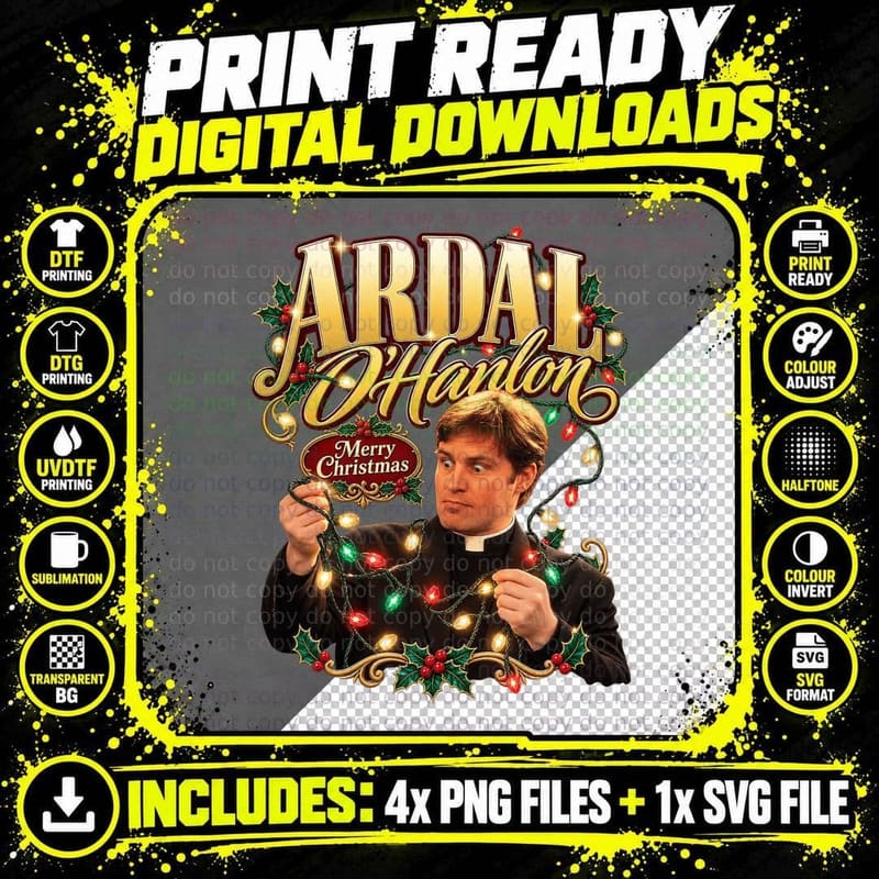Ardal Father Dougal Merry Christmas Fairy Lights Craggy Island Sitcom T-Shirt Png SVG Digital Bundle
