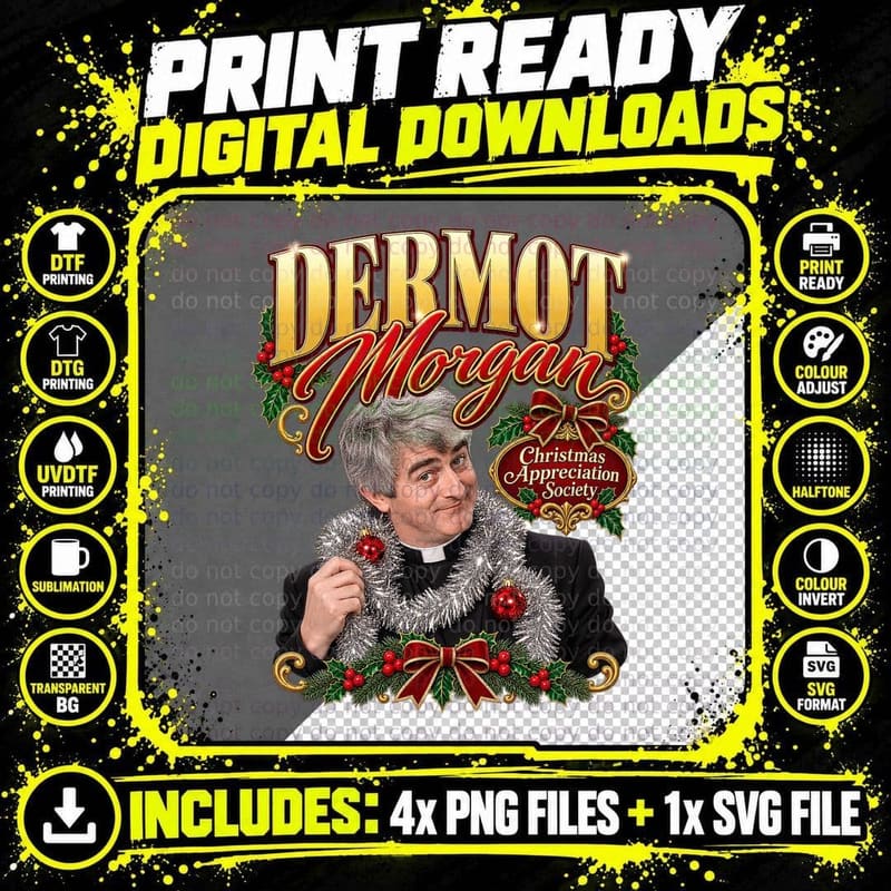 Father Ted Dermot Morgan Christmas Vintage Irish Comedy Png SVG Digital Bundle