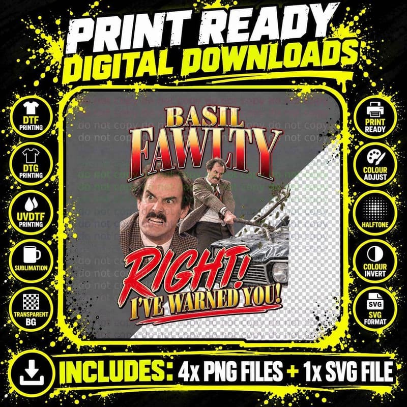 Basil Right I've Warned You Car Thrashing Torquay Hotel 70s Sitcom T-Shirt Png SVG Digital Bundle