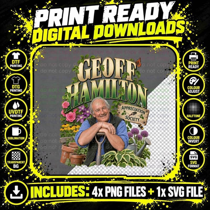 Geoff Appreciation Society Gardener Watering Can Alliums Retro TV T-Shirt Png SVG Digital Bundle