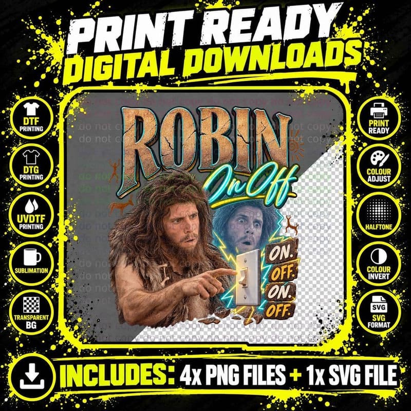 Robin On Off Light Switch Caveman Ghost Retro Haunted House Sitcom T-Shirt Png SVG Digital Bundle