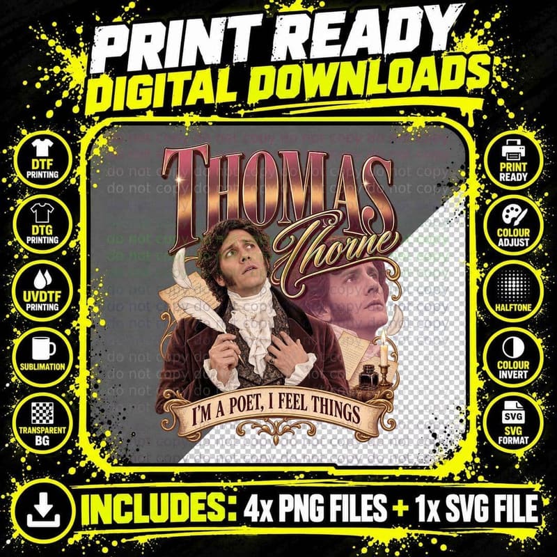 Thomas I'm A Poet I Feel Things Regency Ghost Quill Haunted House Sitcom T-Shirt Png SVG Digital Bundle
